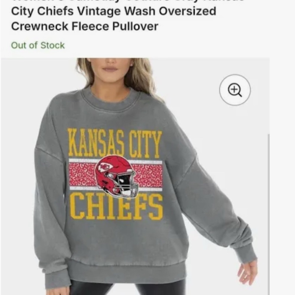 Kansas City Chiefs Vintage Wash Oversized Crewneck Fleece Pullover - Gray